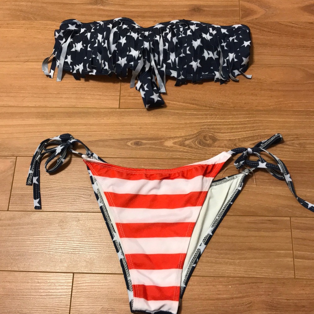 American Flag Fringe Bikini NWOT